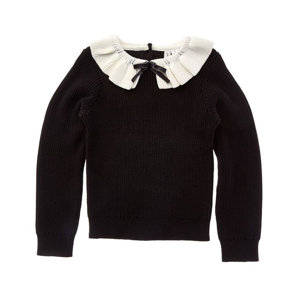 Janie And Jack Girls  Ribbed Ruffle Collar Sweater, Black